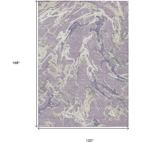 Lavender And Ivory Abstract Washable Indoor Outdoor Area Rug Photo 3