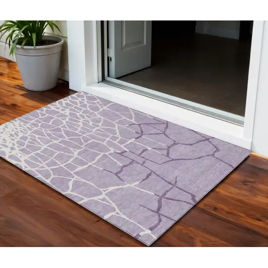 Lavender And Ivory Abstract Washable Indoor Outdoor Area Rug Photo 1