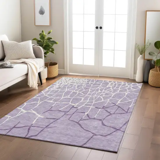 Lavender And Ivory Abstract Washable Indoor Outdoor Area Rug Photo 9