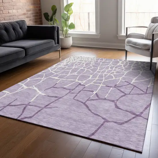 Lavender And Ivory Abstract Washable Indoor Outdoor Area Rug Photo 8