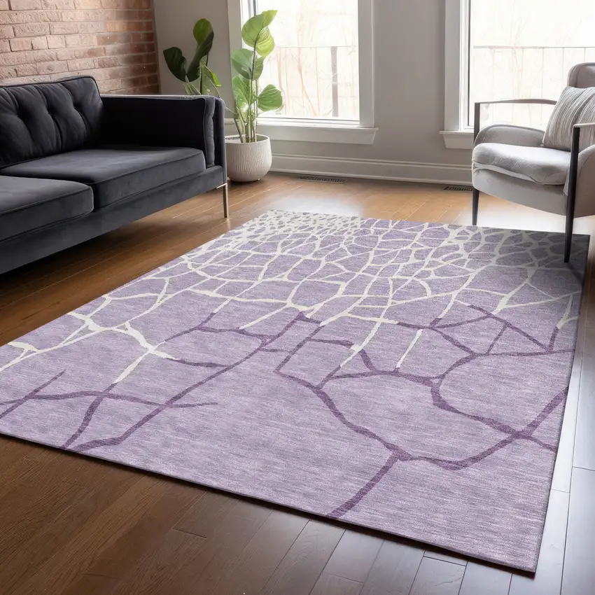 Lavender And Ivory Abstract Washable Indoor Outdoor Area Rug Photo 8