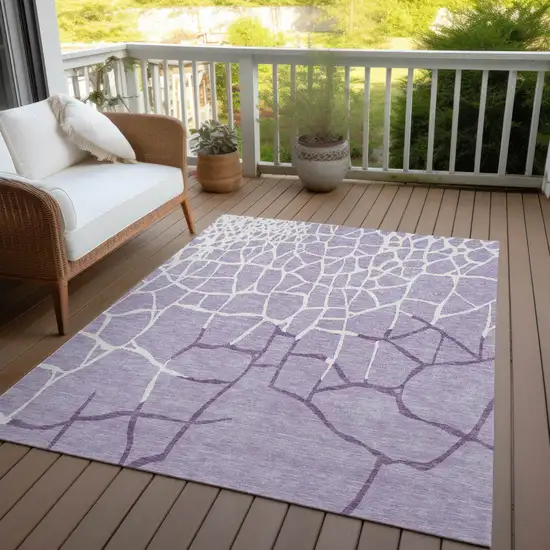 Lavender And Ivory Abstract Washable Indoor Outdoor Area Rug Photo 7
