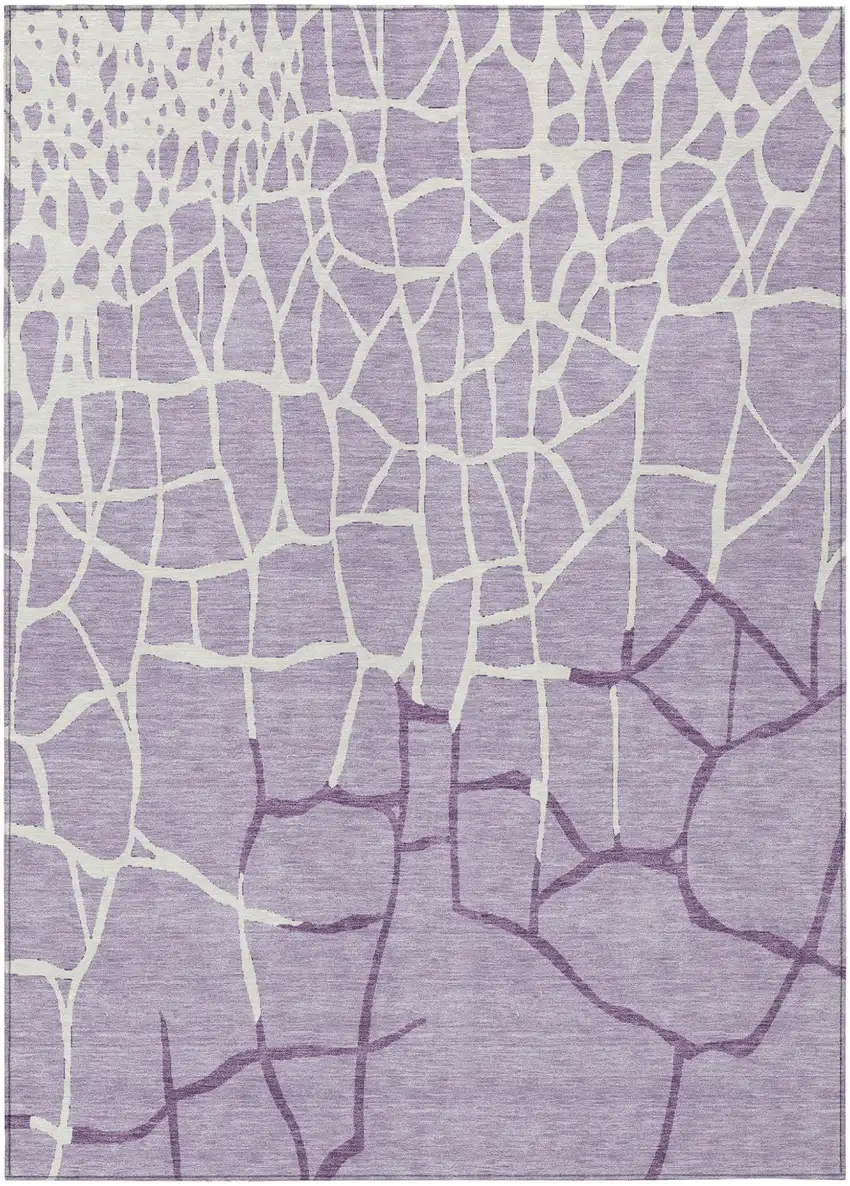 Lavender And Ivory Abstract Washable Indoor Outdoor Area Rug Photo 2