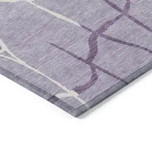 Photo of Lavender And Ivory Abstract Washable Indoor Outdoor Area Rug