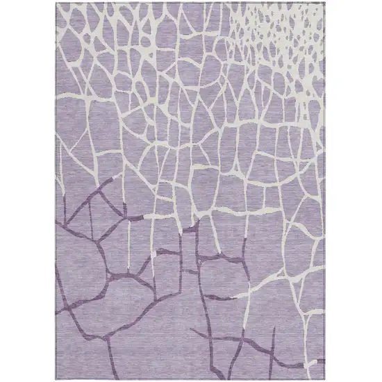 Lavender And Ivory Abstract Washable Indoor Outdoor Area Rug Photo 6