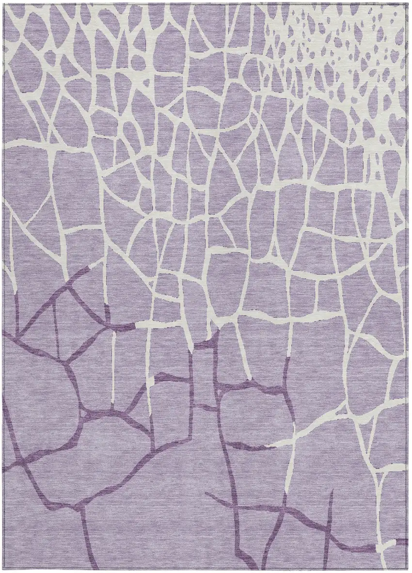 Lavender And Ivory Abstract Washable Indoor Outdoor Area Rug Photo 6