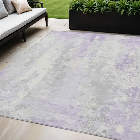 Lavender And Ivory Abstract Washable Indoor Outdoor Area Rug Photo 2