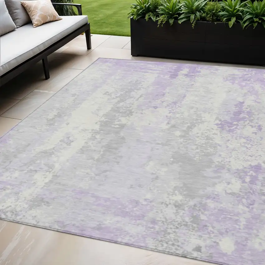 Lavender And Ivory Abstract Washable Indoor Outdoor Area Rug Photo 2