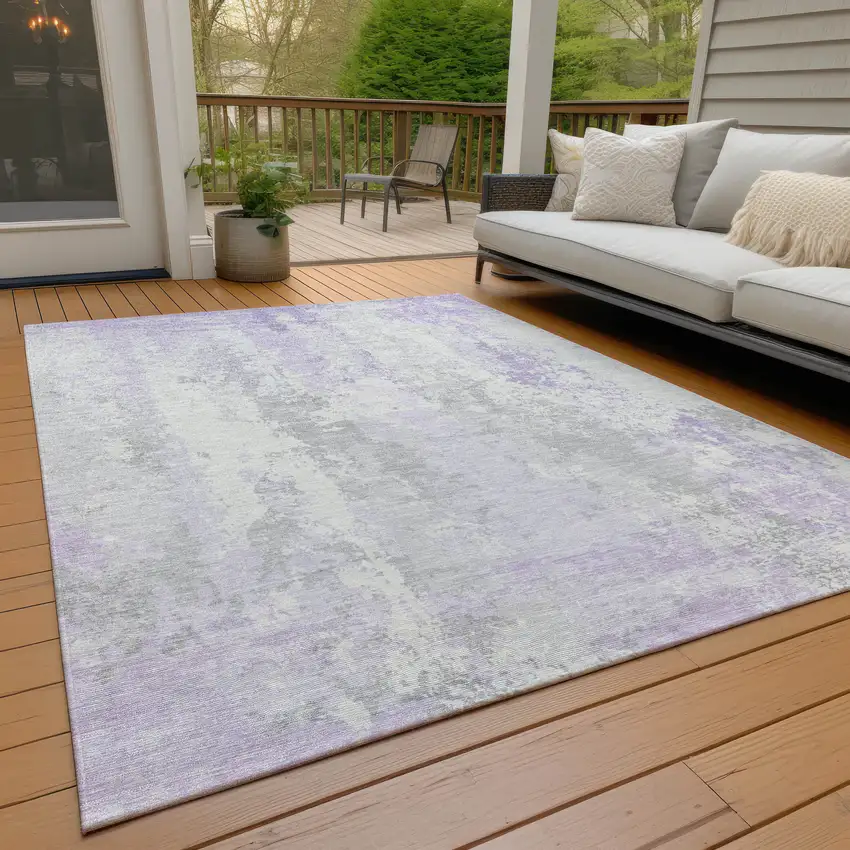 Lavender And Ivory Abstract Washable Indoor Outdoor Area Rug Photo 8