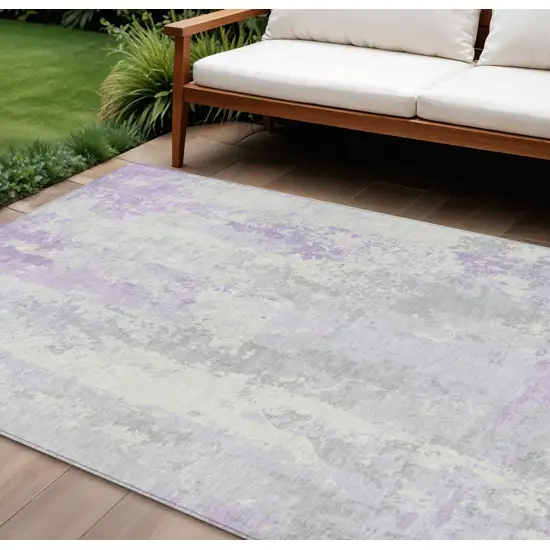Lavender And Ivory Abstract Washable Indoor Outdoor Area Rug Photo 2