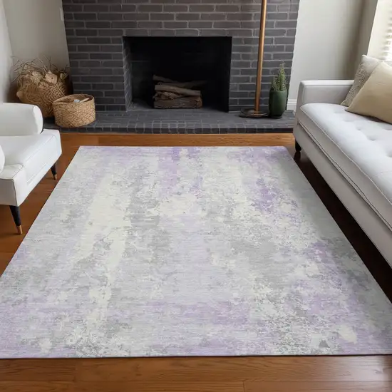 Lavender And Ivory Abstract Washable Indoor Outdoor Area Rug Photo 7