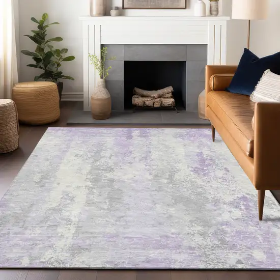 Lavender And Ivory Abstract Washable Indoor Outdoor Area Rug Photo 6