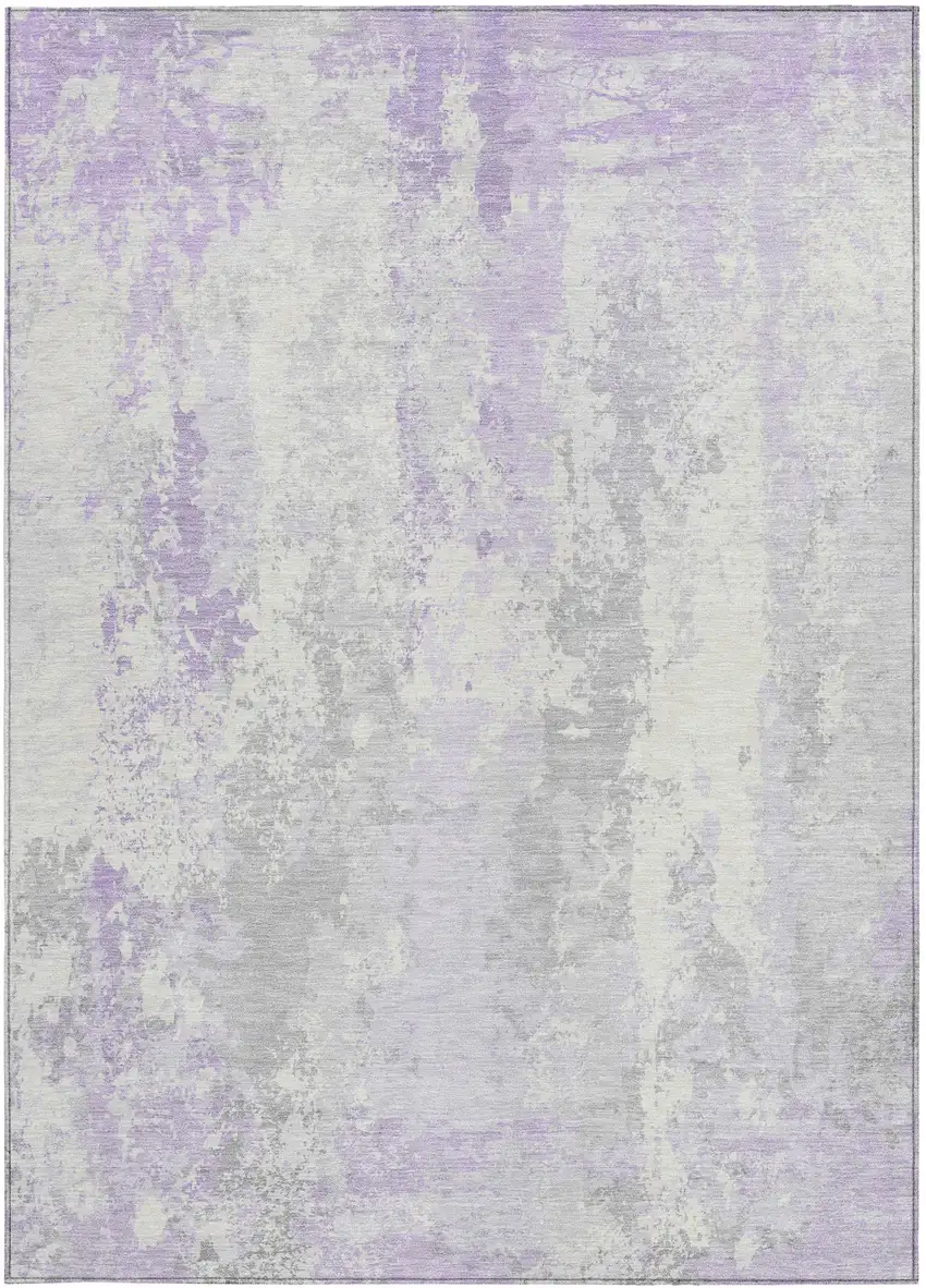 Lavender And Ivory Abstract Washable Indoor Outdoor Area Rug Photo 3