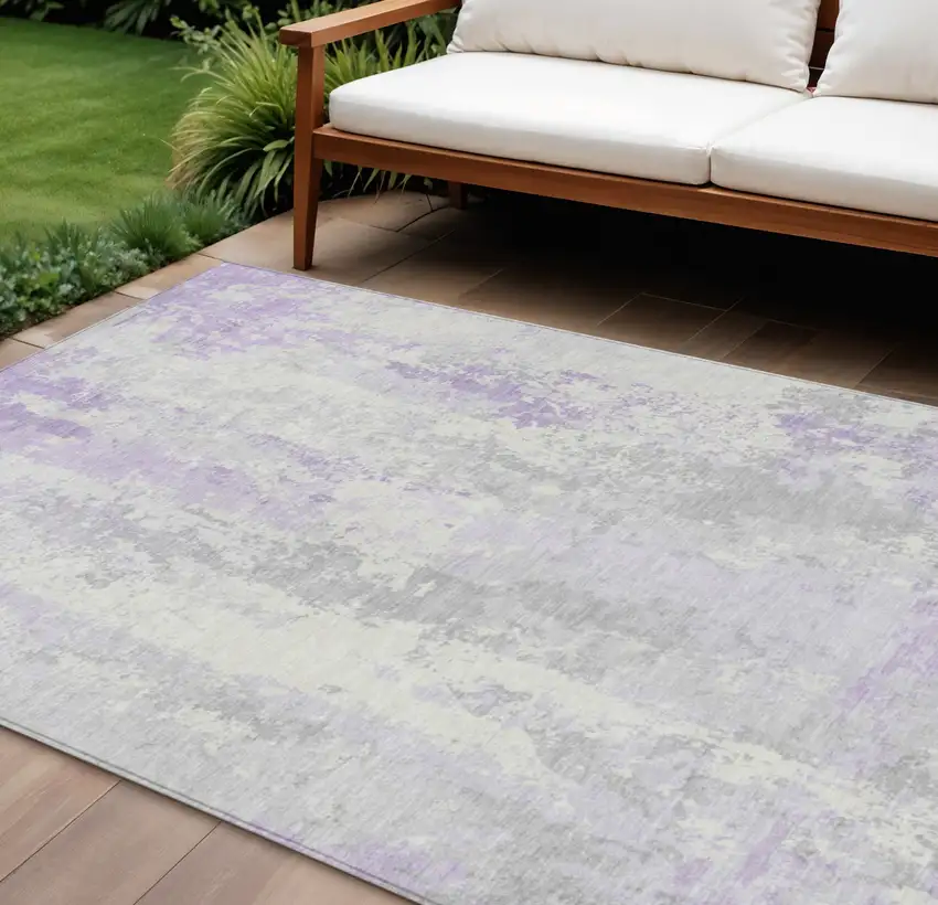 Lavender And Ivory Abstract Washable Indoor Outdoor Area Rug Photo 2