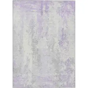 Photo of Lavender And Ivory Abstract Washable Indoor Outdoor Area Rug