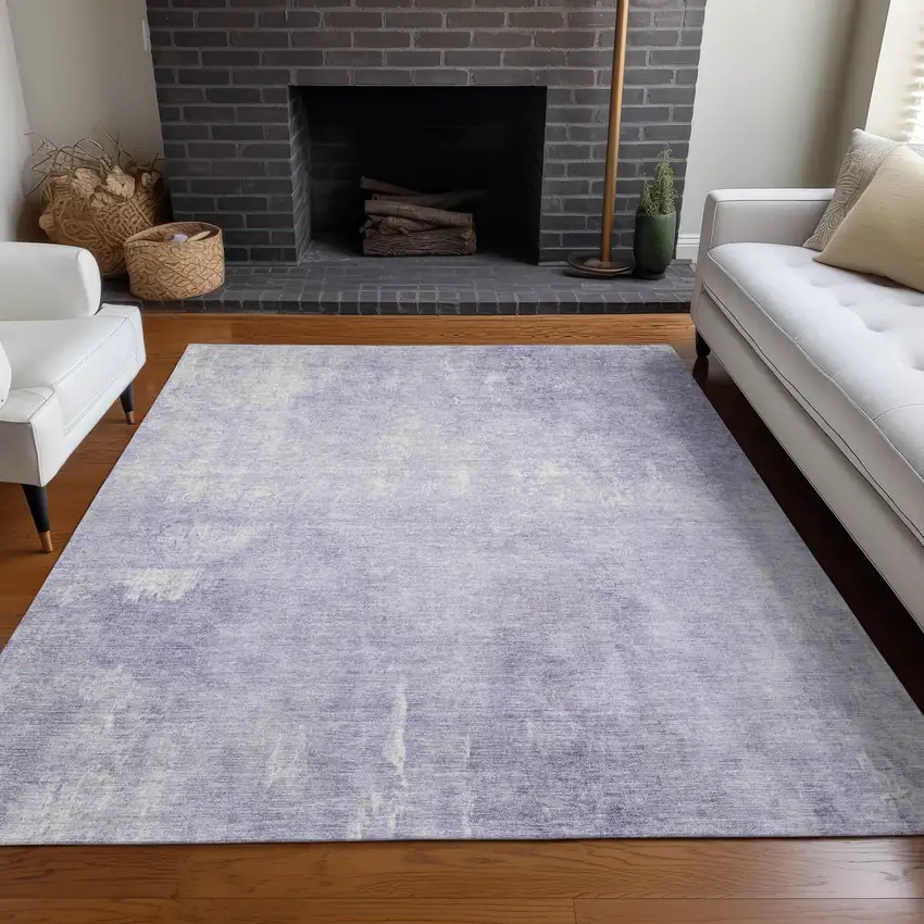 Lavender And Ivory Abstract Washable Indoor Outdoor Area Rug Photo 7