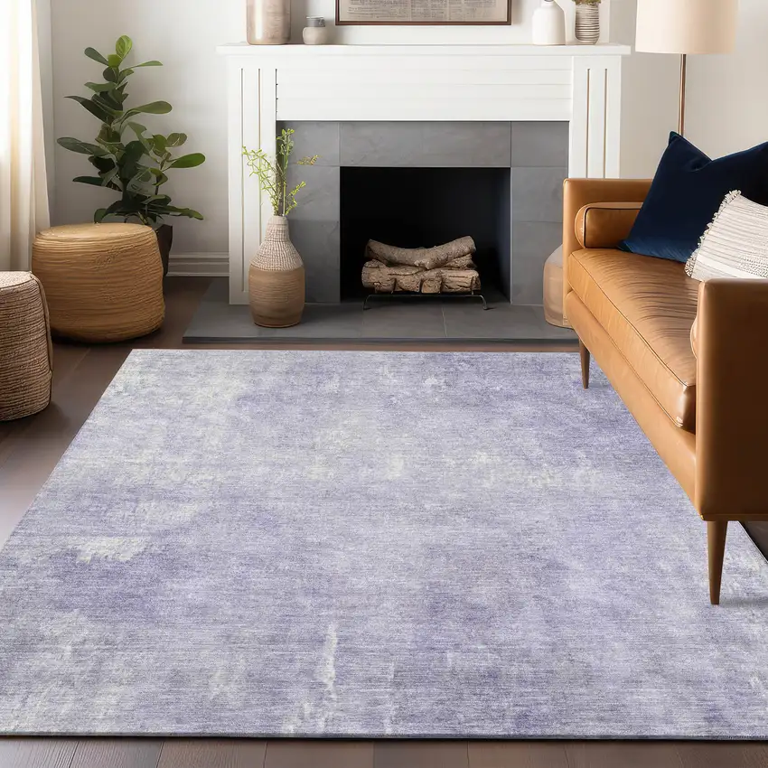 Lavender And Ivory Abstract Washable Indoor Outdoor Area Rug Photo 6