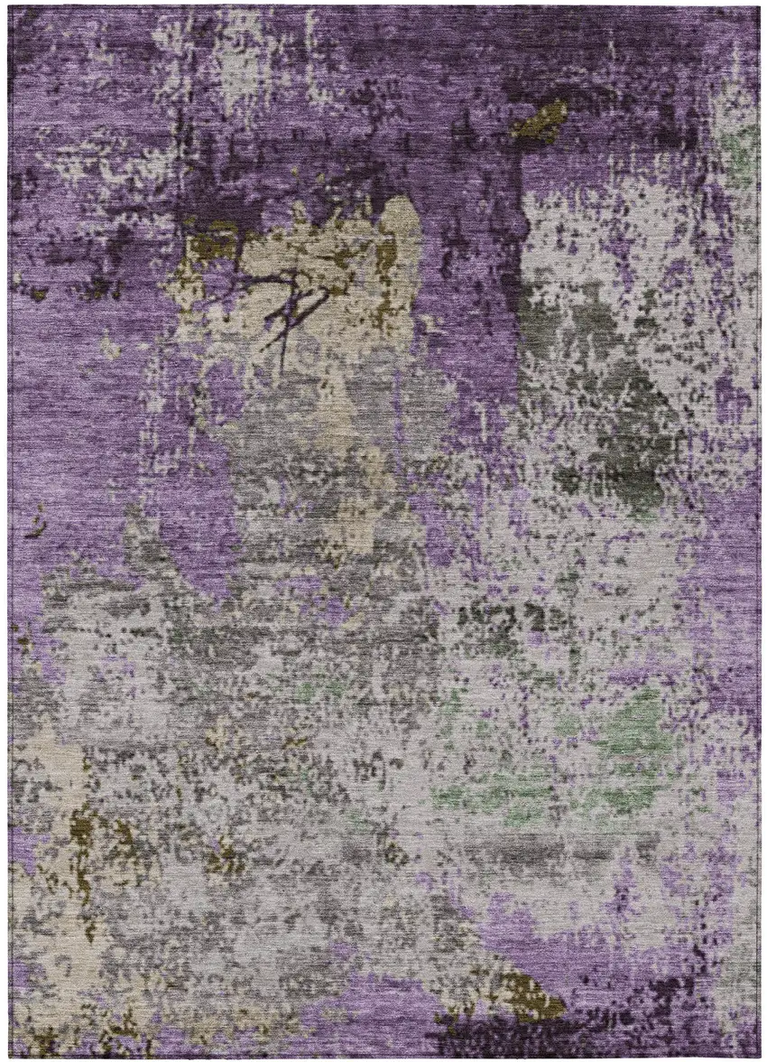 Lavender And Ivory Abstract Washable Indoor Outdoor Area Rug Photo 3