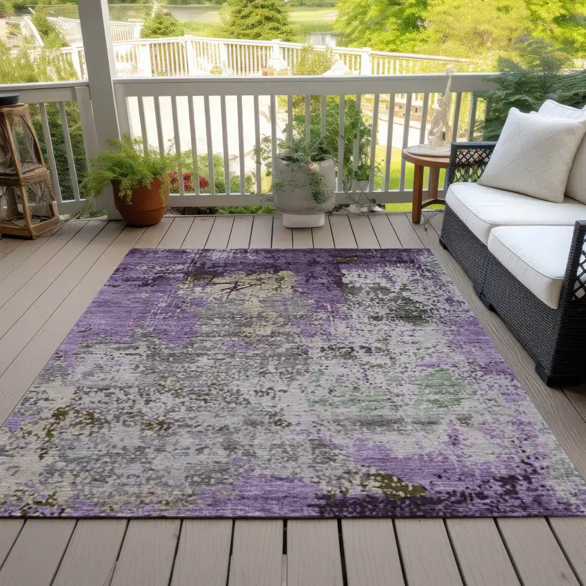 Lavender And Ivory Abstract Washable Indoor Outdoor Area Rug Photo 7