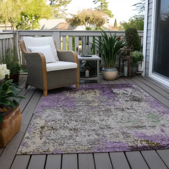 Lavender And Ivory Abstract Washable Indoor Outdoor Area Rug Photo 4