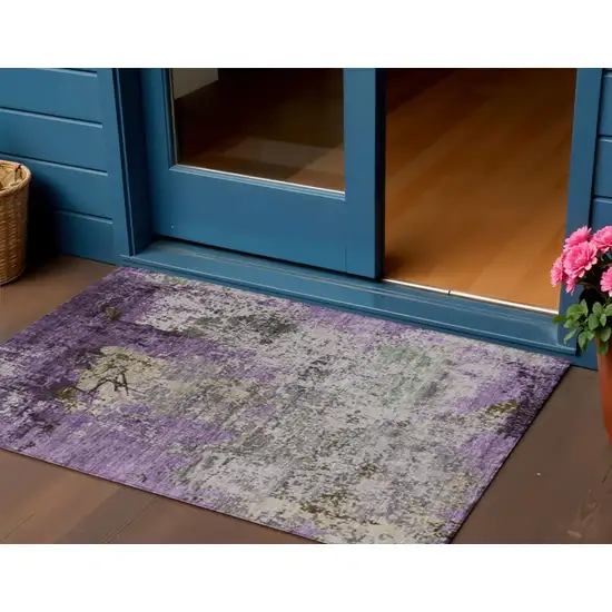 Lavender And Ivory Abstract Washable Indoor Outdoor Area Rug Photo 2