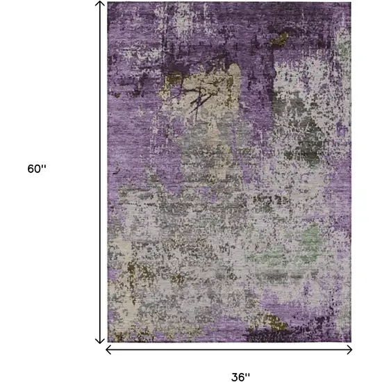 Lavender And Ivory Abstract Washable Indoor Outdoor Area Rug Photo 9