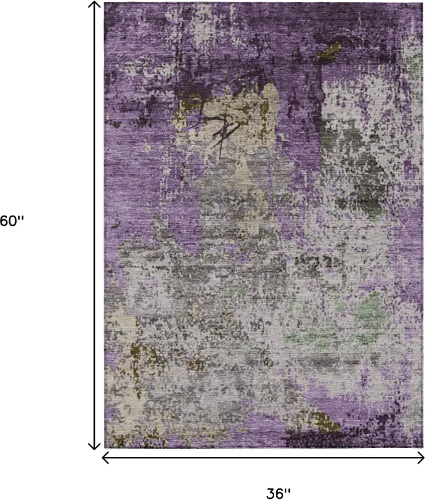 Lavender And Ivory Abstract Washable Indoor Outdoor Area Rug Photo 9
