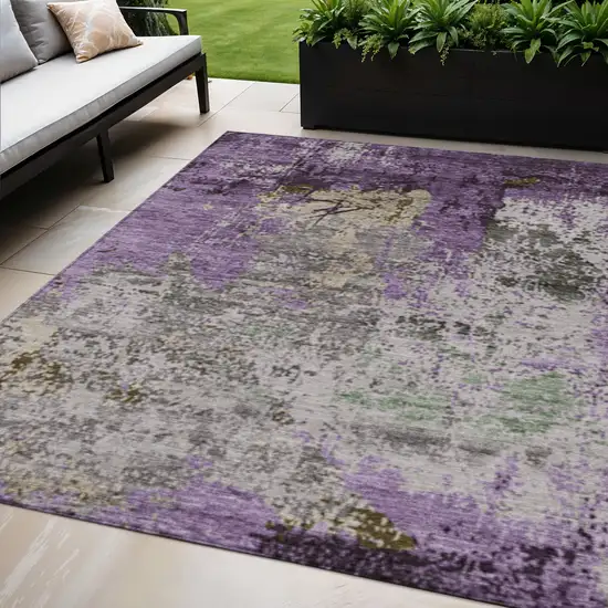 Lavender And Ivory Abstract Washable Indoor Outdoor Area Rug Photo 2
