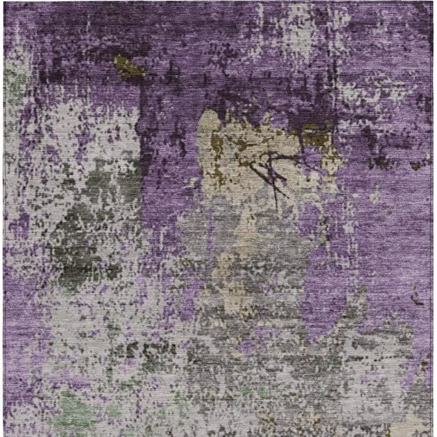 Lavender And Ivory Abstract Washable Indoor Outdoor Area Rug Photo 3