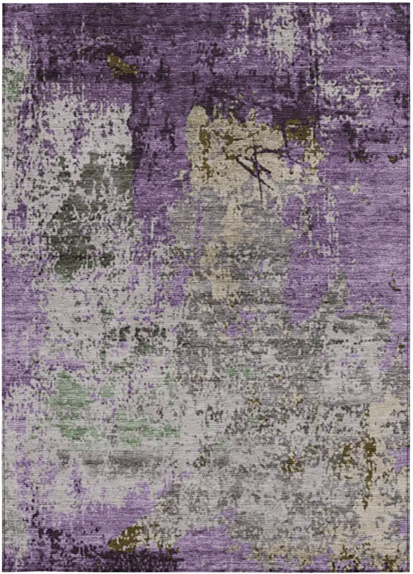 Lavender And Ivory Abstract Washable Indoor Outdoor Area Rug Photo 1
