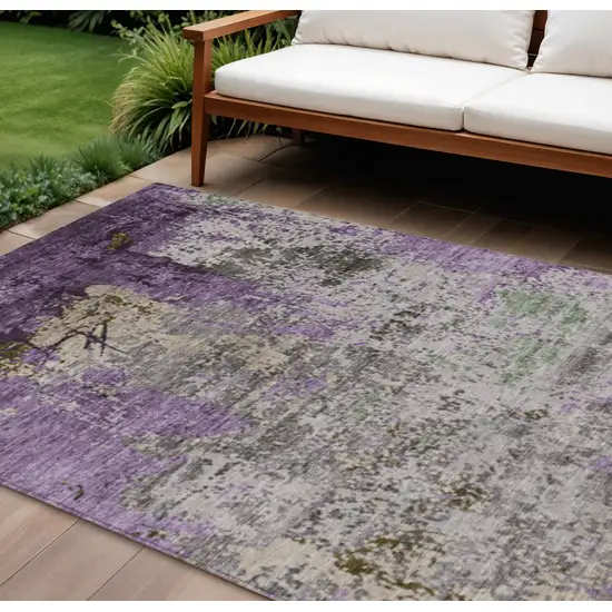Lavender And Ivory Abstract Washable Indoor Outdoor Area Rug Photo 2