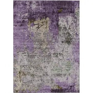 Photo of Lavender And Ivory Abstract Washable Indoor Outdoor Area Rug