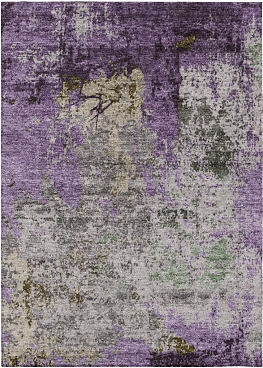 Lavender And Ivory Abstract Washable Indoor Outdoor Area Rug Photo 1