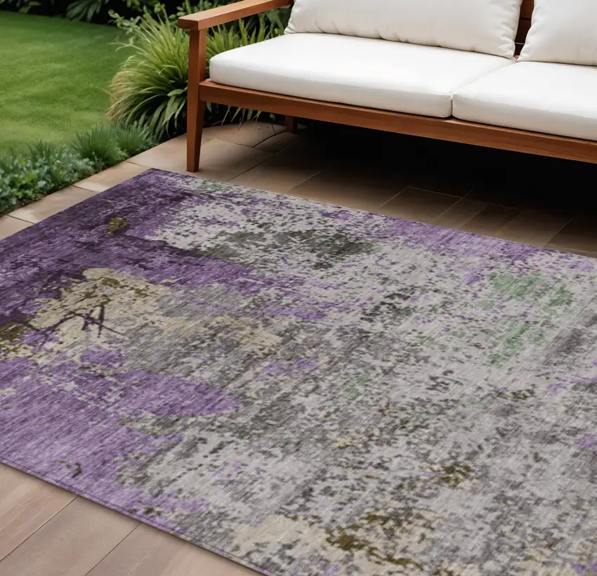 Lavender And Ivory Abstract Washable Indoor Outdoor Area Rug Photo 2