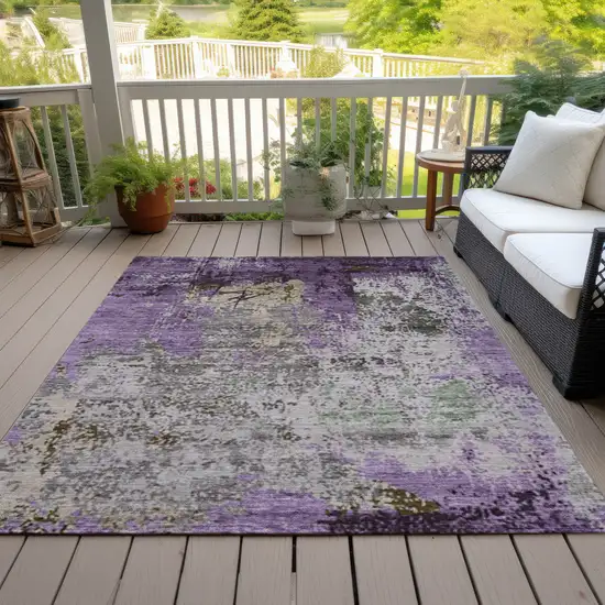 Lavender And Ivory Abstract Washable Indoor Outdoor Area Rug Photo 8