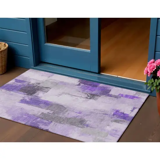 Lavender And Ivory Abstract Washable Indoor Outdoor Area Rug Photo 2