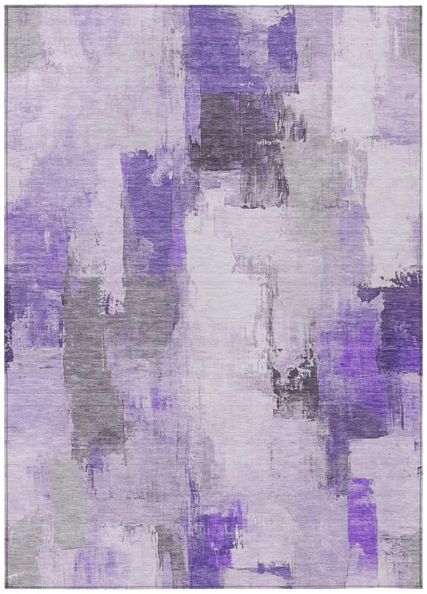 Lavender And Ivory Abstract Washable Indoor Outdoor Area Rug Photo 8