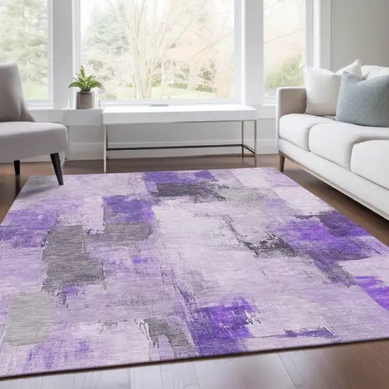 Lavender And Ivory Abstract Washable Indoor Outdoor Area Rug Photo 5