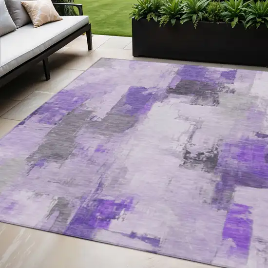 Lavender And Ivory Abstract Washable Indoor Outdoor Area Rug Photo 2