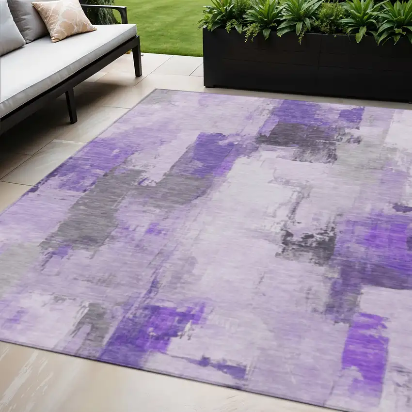 Lavender And Ivory Abstract Washable Indoor Outdoor Area Rug Photo 2