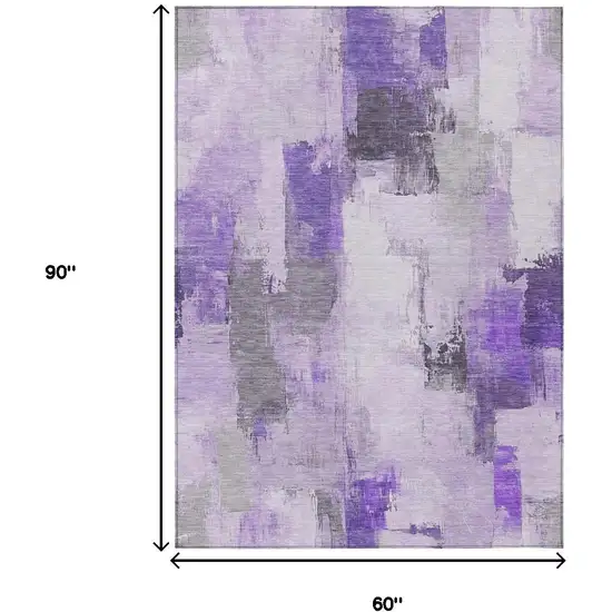 Lavender And Ivory Abstract Washable Indoor Outdoor Area Rug Photo 8