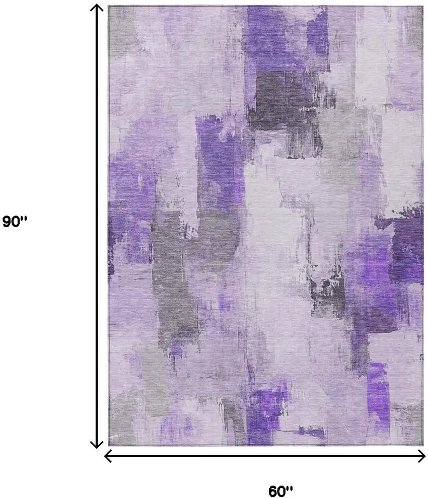 Lavender And Ivory Abstract Washable Indoor Outdoor Area Rug Photo 8