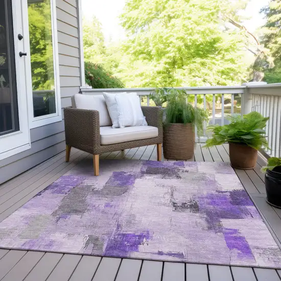 Lavender And Ivory Abstract Washable Indoor Outdoor Area Rug Photo 6