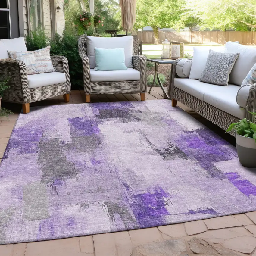 Lavender And Ivory Abstract Washable Indoor Outdoor Area Rug Photo 4