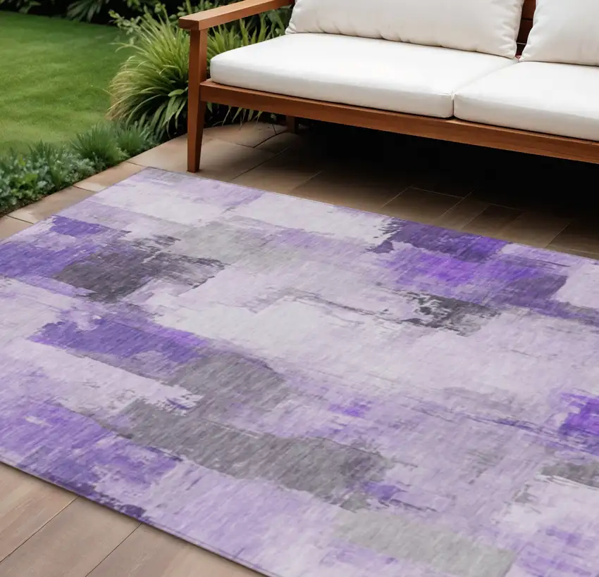 Lavender And Ivory Abstract Washable Indoor Outdoor Area Rug Photo 2