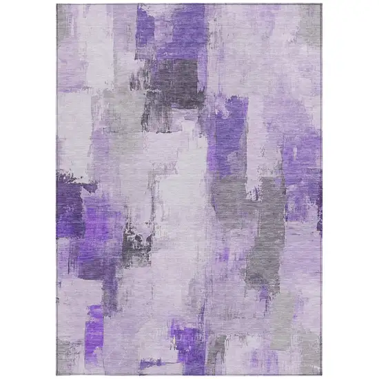 Lavender And Ivory Abstract Washable Indoor Outdoor Area Rug Photo 9