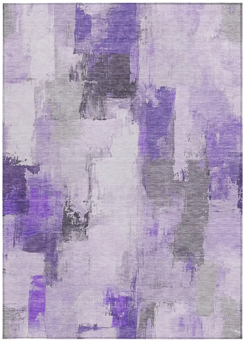 Lavender And Ivory Abstract Washable Indoor Outdoor Area Rug Photo 9