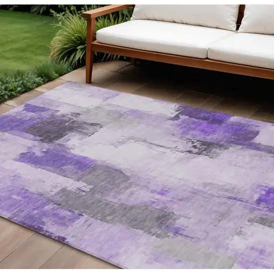 Lavender And Ivory Abstract Washable Indoor Outdoor Area Rug Photo 2