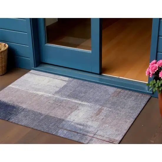 Lavender And Ivory Abstract Washable Indoor Outdoor Area Rug Photo 2