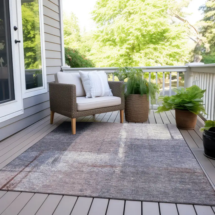 Lavender And Ivory Abstract Washable Indoor Outdoor Area Rug Photo 7